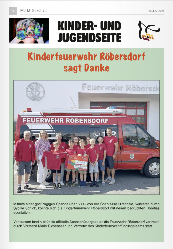 Sparkasse spendet an Kinderfeuerwehr