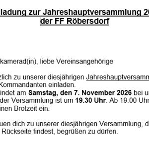 Jahreshauptversammlung 2026 mit Neuwahl des 1. Kommandanten